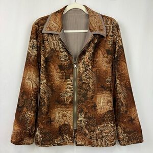 Harve Benard Reversible Jacket Brown Paisley/ Houndstooth Full Zip Women’s Sz 12